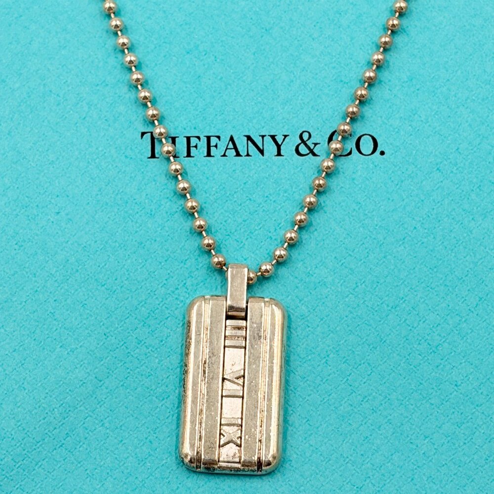 Authentic Tiffany & Co 925 Silver Atlas Tag Pendant Necklace